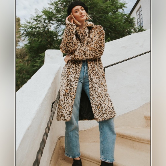 Faux fur leopard coat could fit small peacoat trench pockets snaps mobwife gift - Picture 11 of 12